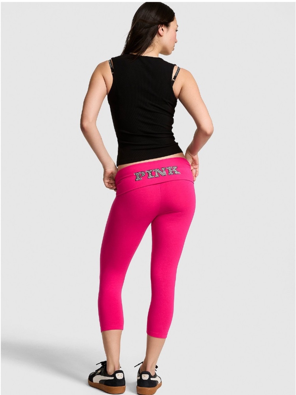 🩷VS Pink ✨bling✨ All Day Cotton foldover capri leggings sz M NWT